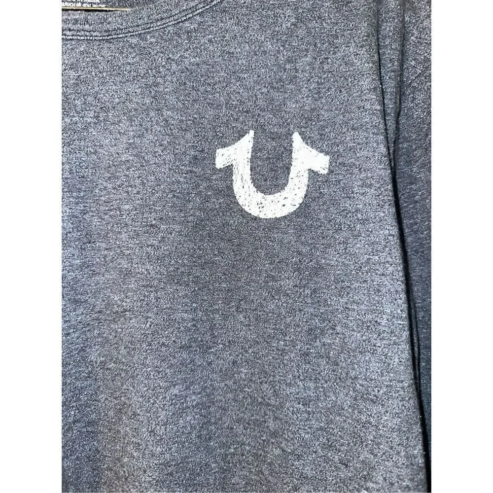 True Religion Men’s size Medium Logo Spellout Long Sleeve Tee Gray